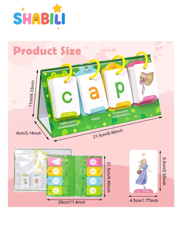شبيلي بطاقات فونكس لتكوين الكلمات للأطفال عمر ٣+، ١٢٩ بطاقة صور CVC مع حامل مثلث وحلقات، مزج الحروف الساكنة والعلة، للتعلّم في الصف أو المنزل ‏(متعدد الألوان) - Image 2