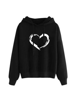 Fashionable Loose Womens Hoodie 2022 Slimming Printed Long Sleeve round Neck Sweatshirt Autumn Winter Elegant Trendy Streetwear A love (black)