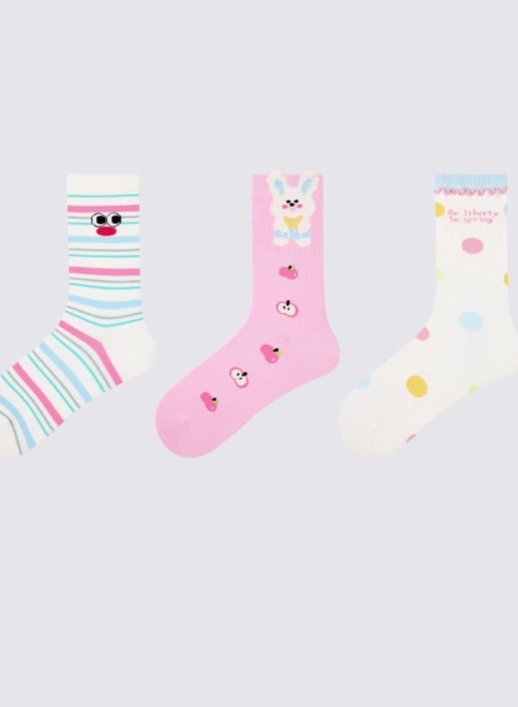 جوارب أسلوب الباليه للأطفال، جوارب القطن النقي لطيف جوز الهند جوز الأرنب 【3 زوج مجموعة】