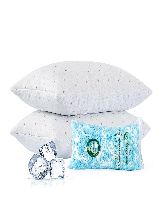 Dreamood Cooling Pillows Queen Size Set of 2 with Extra Stuffing 100% Shredded Memory Foam Pillows with Washable Cover for Side Back Stomach Sleeper Hypoallergenic - Image 1