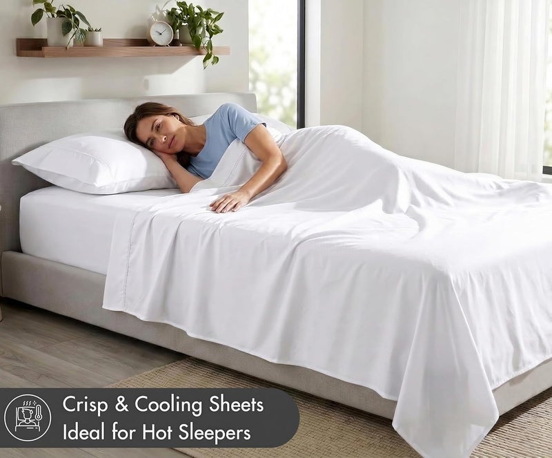 ZOYER 100% Cotton Sheets – Queen Size Percale Bedding, Cooling & Breathable, Durable with a Crisp, Soft & Comfortable Feel, 16" Deep Pocket, 4-Piece Set, Bright White - Image 2