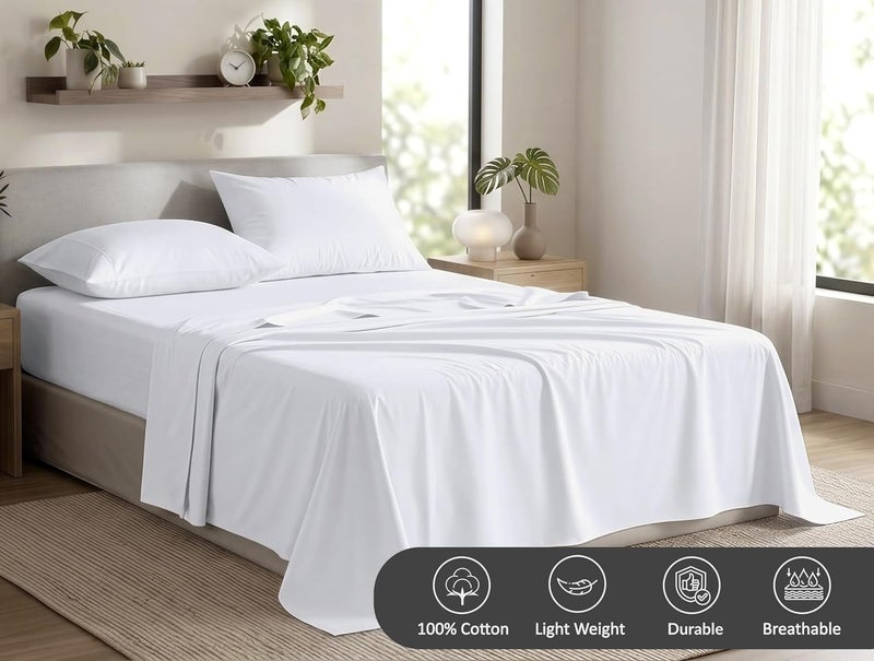 ZOYER 100% Cotton Sheets – Queen Size Percale Bedding, Cooling & Breathable, Durable with a Crisp, Soft & Comfortable Feel, 16" Deep Pocket, 4-Piece Set, Bright White - Image 4