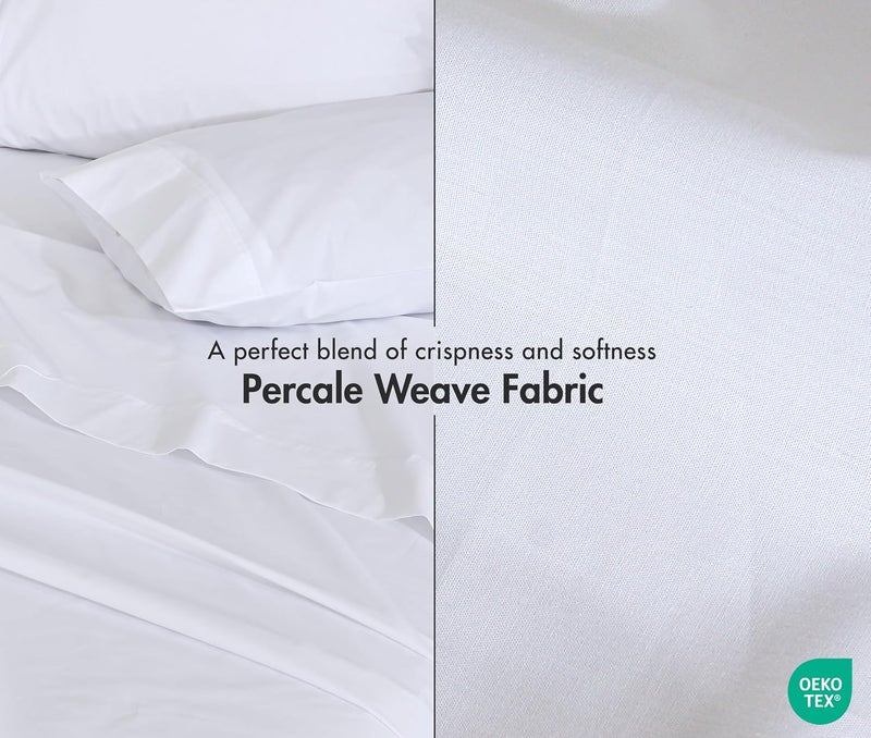ZOYER 100% Cotton Sheets – Queen Size Percale Bedding, Cooling & Breathable, Durable with a Crisp, Soft & Comfortable Feel, 16" Deep Pocket, 4-Piece Set, Bright White - Image 3