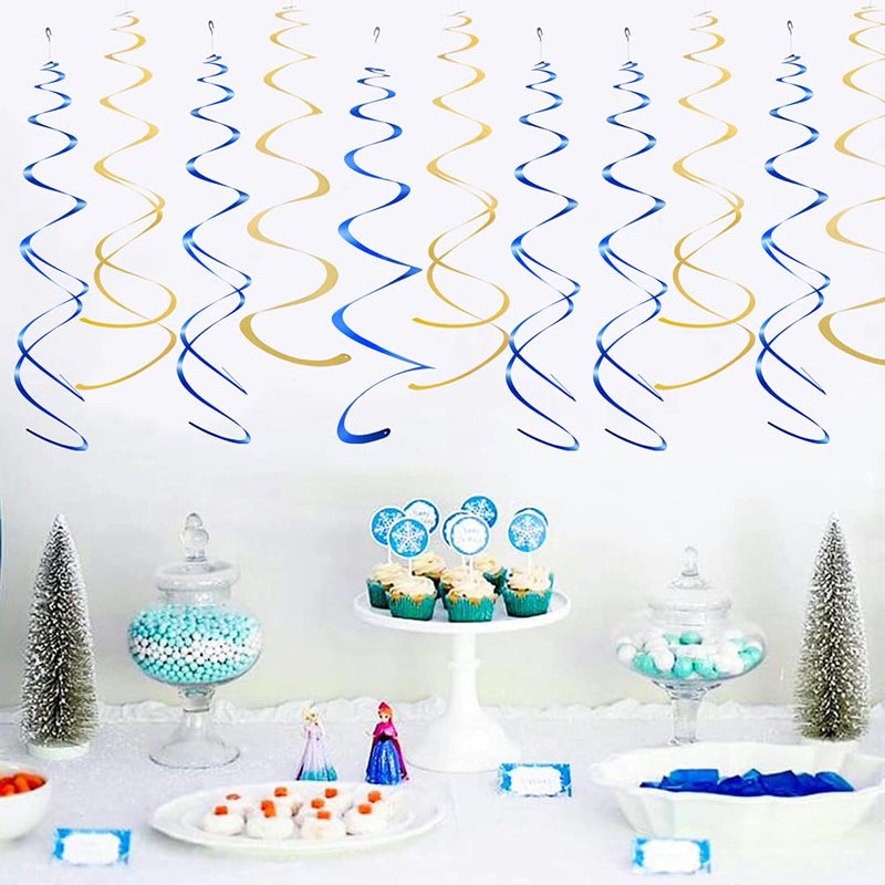 MOWO Gold and Royal Blue Foil Swirl Hanging Decoration for Birthday Graduation New Year Party Supplies Pack of 20 - Image 3