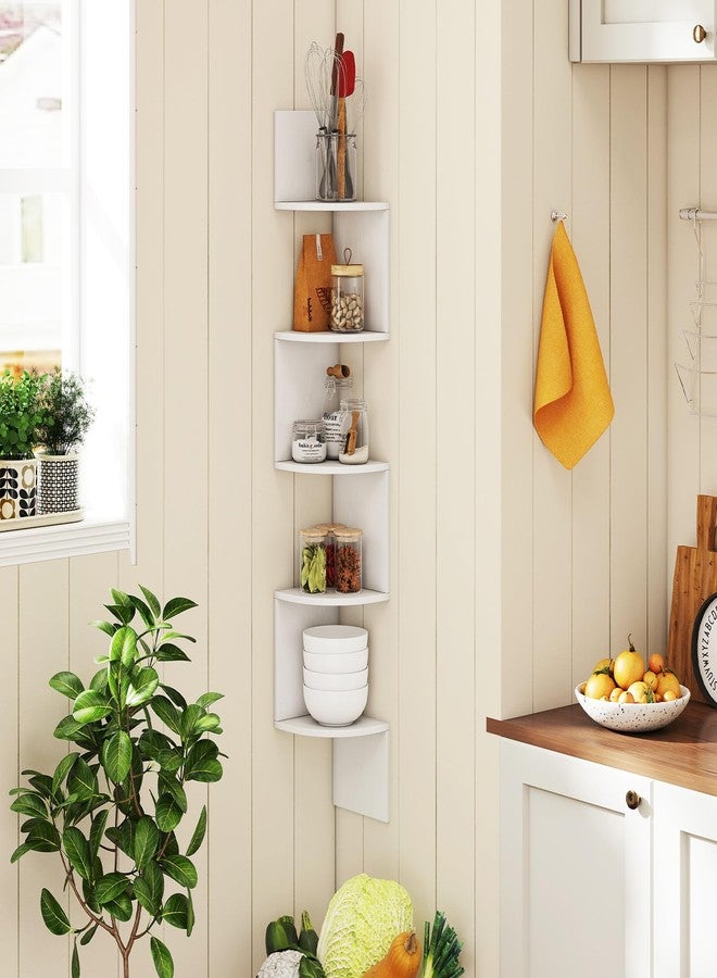 Giantex Corner Shelf Wall Mounted, 5-Tier Floating Corner Bookshelf, Home Storage Organizer, Wooden Display Stand Rack for Wall, Plant Shelf for Living Room, Bedroom, Kitchen (1,White) - Image 5