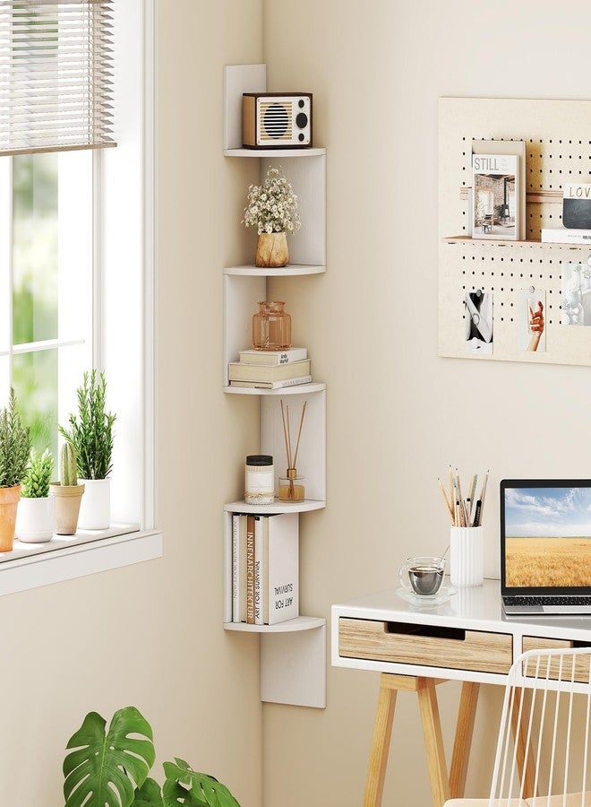 Giantex Corner Shelf Wall Mounted, 5-Tier Floating Corner Bookshelf, Home Storage Organizer, Wooden Display Stand Rack for Wall, Plant Shelf for Living Room, Bedroom, Kitchen (1,White) - Image 2