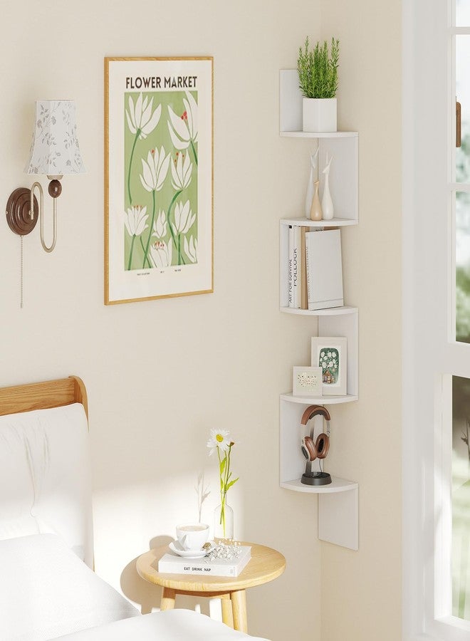 Giantex Corner Shelf Wall Mounted, 5-Tier Floating Corner Bookshelf, Home Storage Organizer, Wooden Display Stand Rack for Wall, Plant Shelf for Living Room, Bedroom, Kitchen (1,White) - Image 4