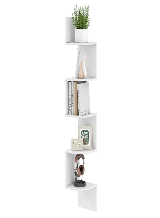 Giantex Corner Shelf Wall Mounted, 5-Tier Floating Corner Bookshelf, Home Storage Organizer, Wooden Display Stand Rack for Wall, Plant Shelf for Living Room, Bedroom, Kitchen (1,White) - Image 1