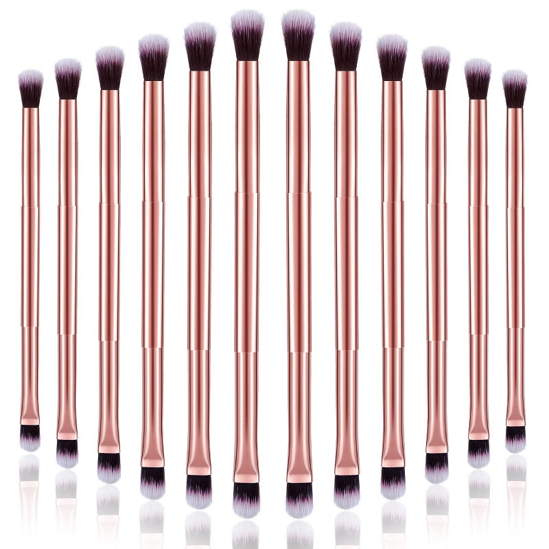 Perthlin 12 Pcs Eyeshadow Smudge Brush 2 in 1 Eyeshadow Double Ended Concealer Brush Under Eye Small Soft Firm Pointed Foundation Makeup Applicator for Blending Liner(Rose Gold) - Image 1