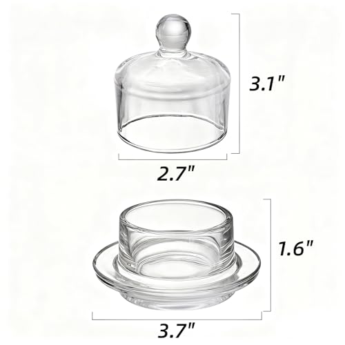 Dicunoy 2 Pack Glass Butter Dishes, Small Round Butter Keeper with Dome Lid and Handle, Clear Butter Serving Container with Cover, Round Crystal Mini Butter Cloche for Candy, Dessert, Parfait, Jam - Image 2
