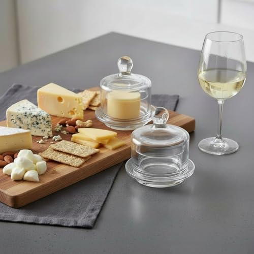 Dicunoy 2 Pack Glass Butter Dishes, Small Round Butter Keeper with Dome Lid and Handle, Clear Butter Serving Container with Cover, Round Crystal Mini Butter Cloche for Candy, Dessert, Parfait, Jam - Image 5