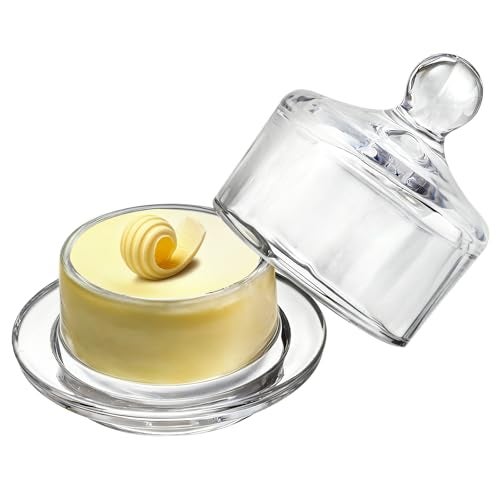 Dicunoy 2 Pack Glass Butter Dishes, Small Round Butter Keeper with Dome Lid and Handle, Clear Butter Serving Container with Cover, Round Crystal Mini Butter Cloche for Candy, Dessert, Parfait, Jam - Image 3