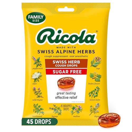 Ricola ريكولا حبوب السعال الخالية من السكر بالأعشاب السويسرية، 45 حبة، مثبط للسعال وقطرات مهدئة للحلق بمكونات طبيعية من المنثول، طعم لذيذ لتخفيف السعال وأعراض تهيج الحلق - Image 1