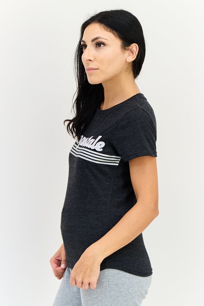 Aeropostale تي شيرت رياضي نسائي بأكمام قصيرة مناسب في الهواء الطلق، رمادي غامق - Image 2