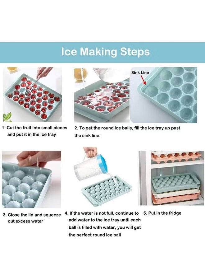 ميكسد صينية ثلج دائرية الشكل للفريزر مع غطاء وصندوق (3 صواني ثلج زرقاء، 1 دلو ثلج وملعقة) - Image 3