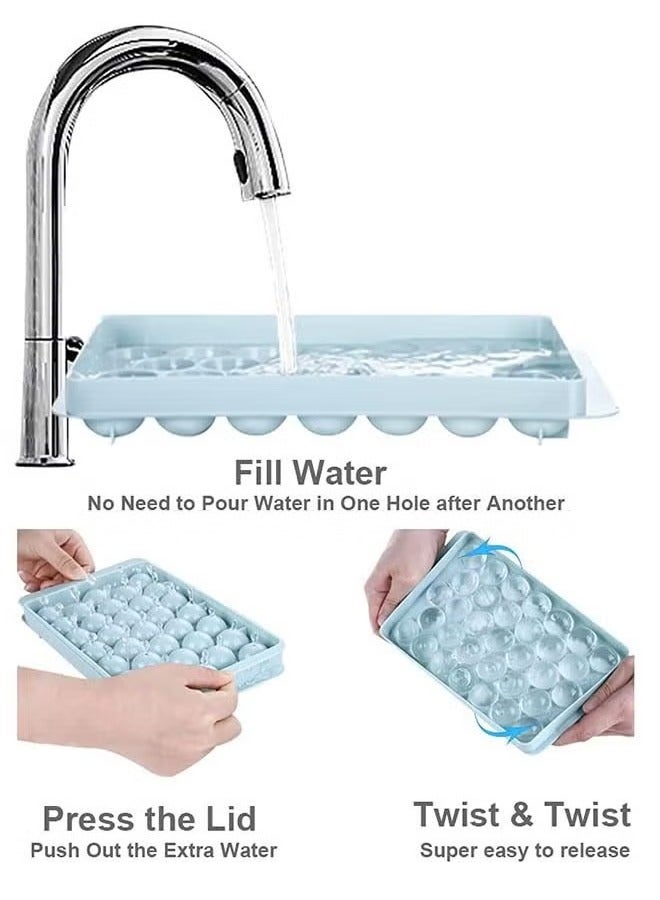 ميكسد صينية ثلج دائرية الشكل للفريزر مع غطاء وصندوق (3 صواني ثلج زرقاء، 1 دلو ثلج وملعقة) - Image 4