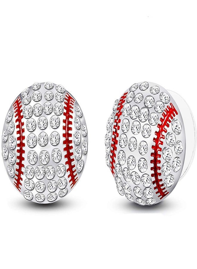 lureme CZ Rhodium Plated Basketball Football Volleyball Soccer Baseball Sports Studs Earrings for Women (er006282-5) Baseball - Image 1