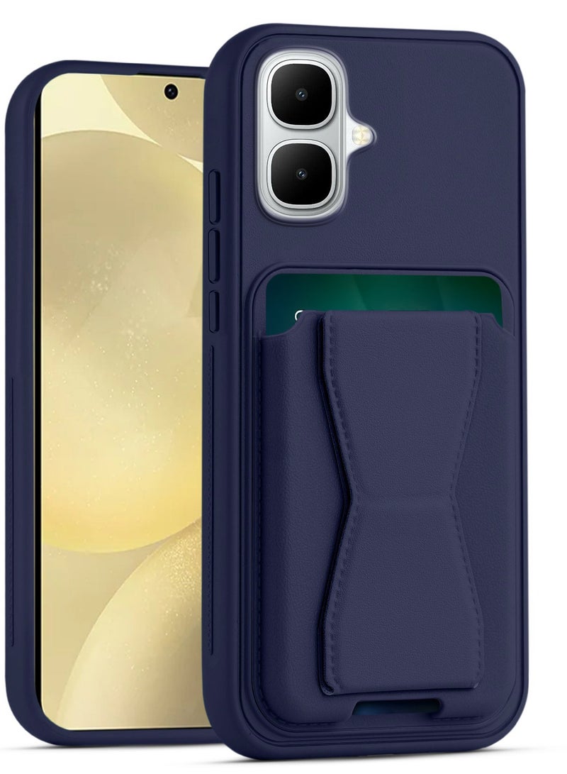غطاء خلفي من الجلد مع محفظة بطاقات، جراب قابل للطي ومقاوم للصدمات متوافق مع هاتف Infinix Smart 10 (أزرق)