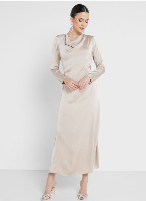 Satin Cowl Neck Dress