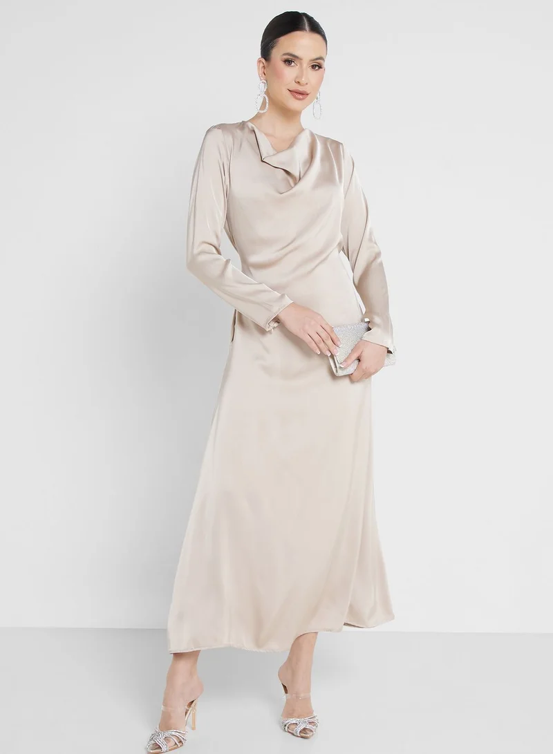 Khizana Satin Cowl Neck Dress