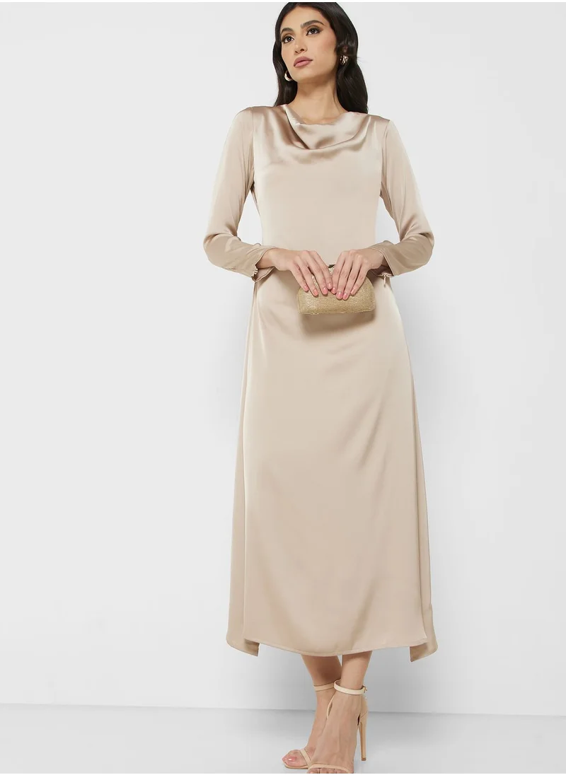 Khizana Cowl Neck Satin Dress