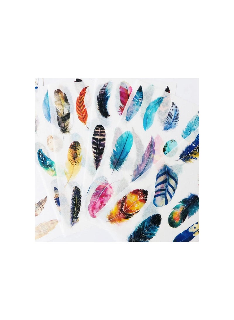 GGOOT 6 Sheets Magic Colorful Feathers Decorative Stickers Album Diary Stick Label Paper Decor Hand Account - Image 1