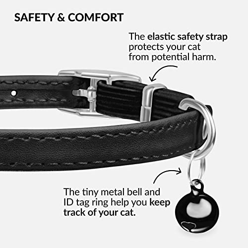 CollarDirect Leather Cat Collar with Bell - Kitten Small and Big Cat Collar for Boy Cats, Girl Cats with Safety Elastic Strap (Neck Fit 6"-7", Black) - Image 3