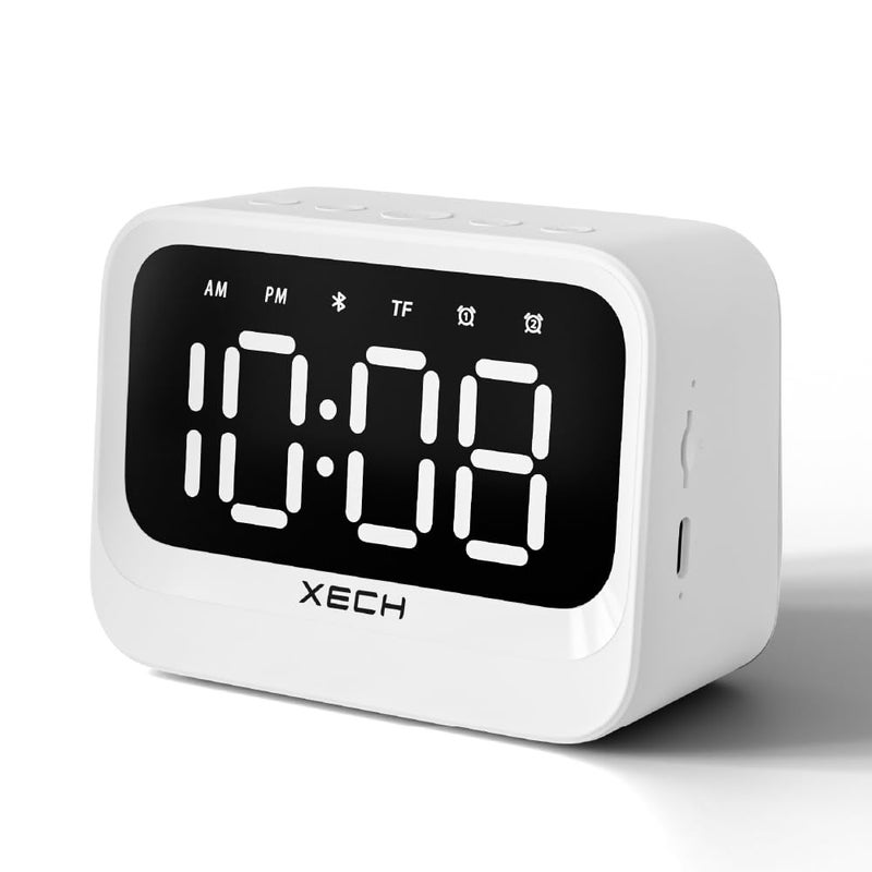 Xech Plastic Alarm Clock For Students And Heavy Sleepers Mini Digital Clock With Speaker Dual Alarm USB C Powered Loud Alarm For Table For Kids Bedroom Study Eon White 381 Cm 108 Cm