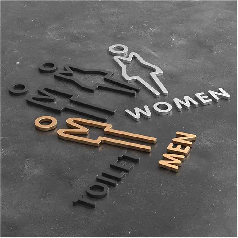 Restroom Sign 3D Arrow Toilet Sign Plate Elegant Wash Room Door Wall Label Sticker WC Bathroom Signage Board Art Home Bathroom Decor(Color-28,18x11cm) - Image 3