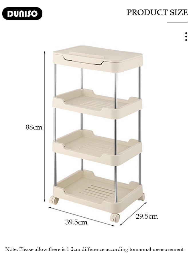 DUNISO 4 Tier Rolling Utility Cart Multifunctional Storage Organizer with Wheels Plastic Storage Cart Multipurpose Storage Rack for Bathroom Kitchen Laundry Bedroom Office  - Image 2