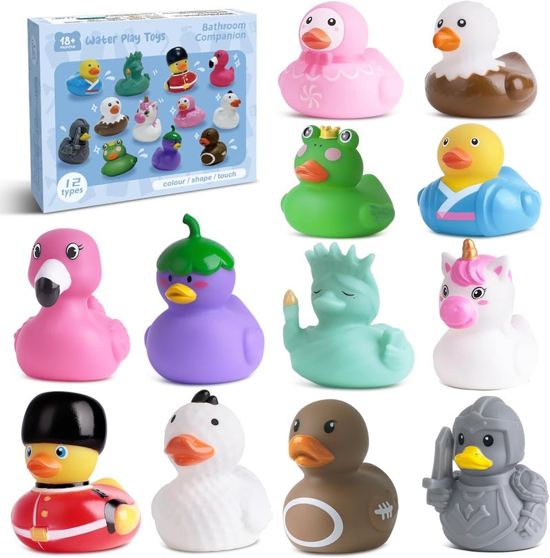 Grarain 12 Rubber Ducks Bath Toys for Toddlers, Hole-Free Bathtub Toys & Baby Pool Toys, from 18 Months for Girls and Boys - Image 1