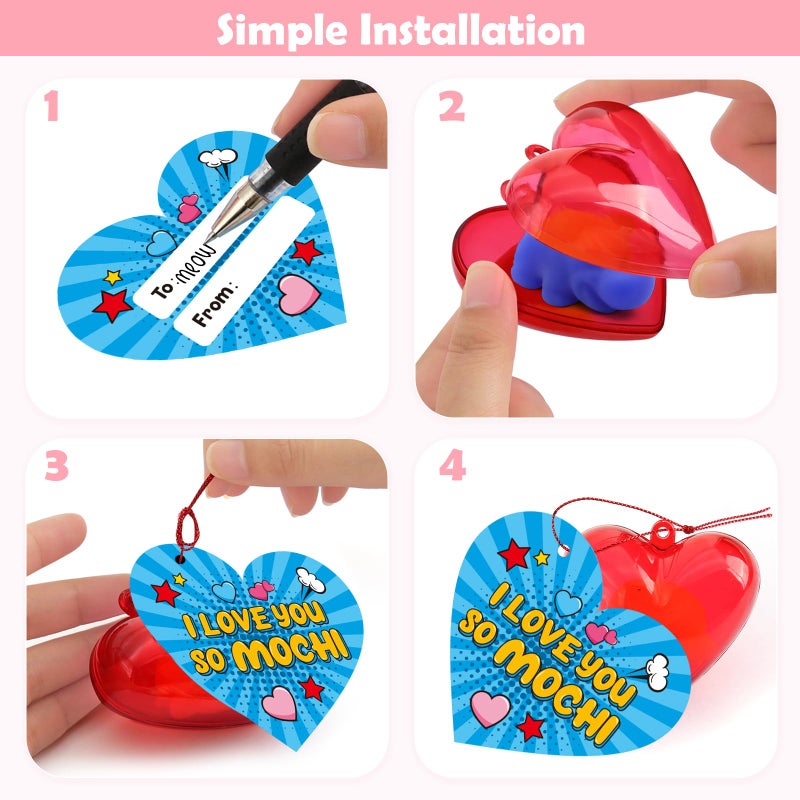 SURCVIO 28 Pack Valentine Mochi Squishies Gifts for Kids, Greeting Cards and Animal Mochi Squishies Filled Heart-Shape Box Kawaii Squishies Stress Relief Fidget Toys Classroom Exchange Party Favors - Image 4
