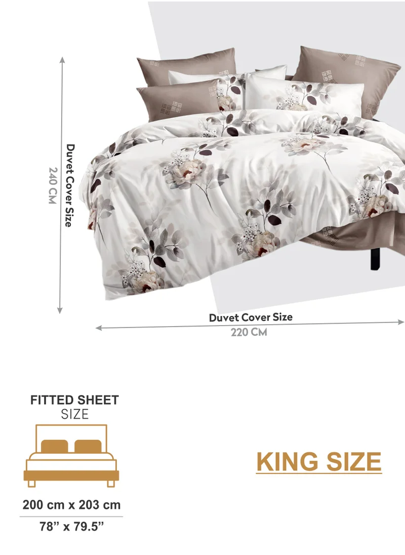 Donetella Duvet Cover Set 6-Pcs King Size Printed Bed Set With 1 Duvet Cover(220 X 240 CM),1 Fitted Sheet,2 PillowSham And 2 Pillow Cases (Without Filler),Mercury