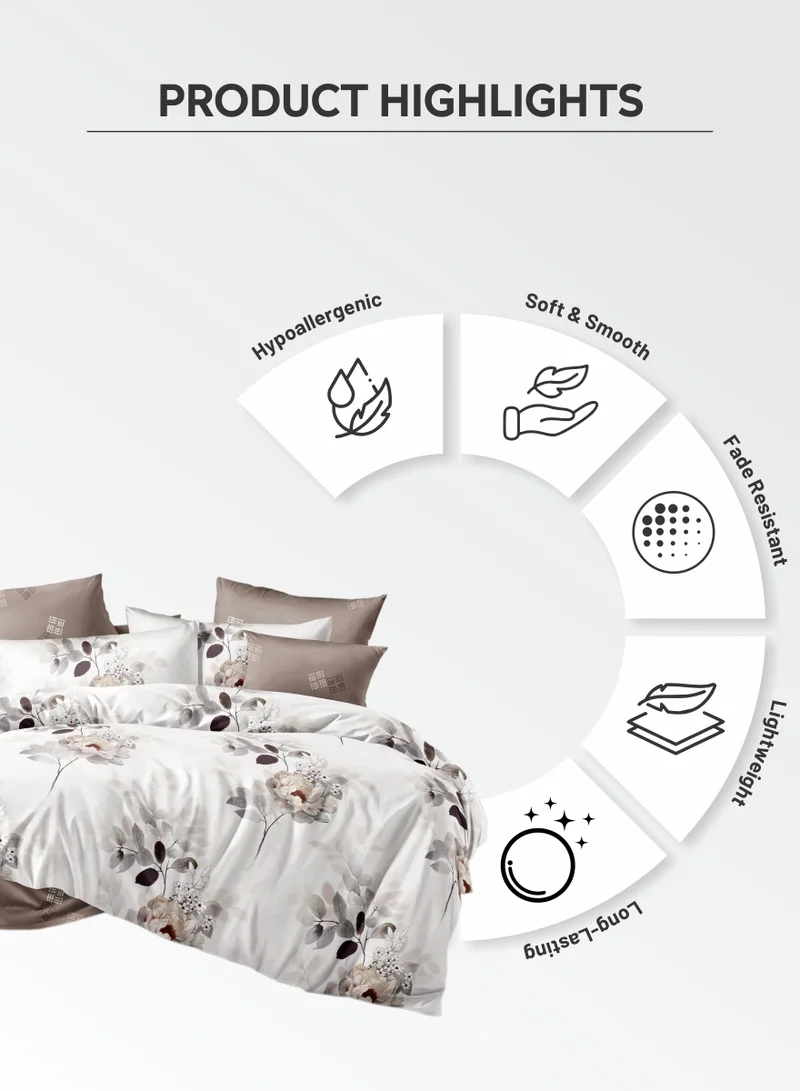 Donetella Duvet Cover Set 6-Pcs King Size Printed Bed Set With 1 Duvet Cover(220 X 240 CM),1 Fitted Sheet,2 PillowSham And 2 Pillow Cases (Without Filler),Mercury