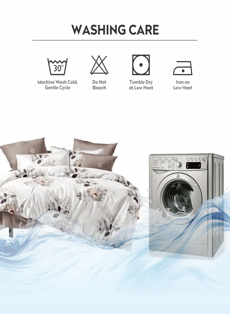 Donetella Duvet Cover Set 6-Pcs King Size Printed Bed Set With 1 Duvet Cover(220 X 240 CM),1 Fitted Sheet,2 PillowSham And 2 Pillow Cases (Without Filler),Mercury