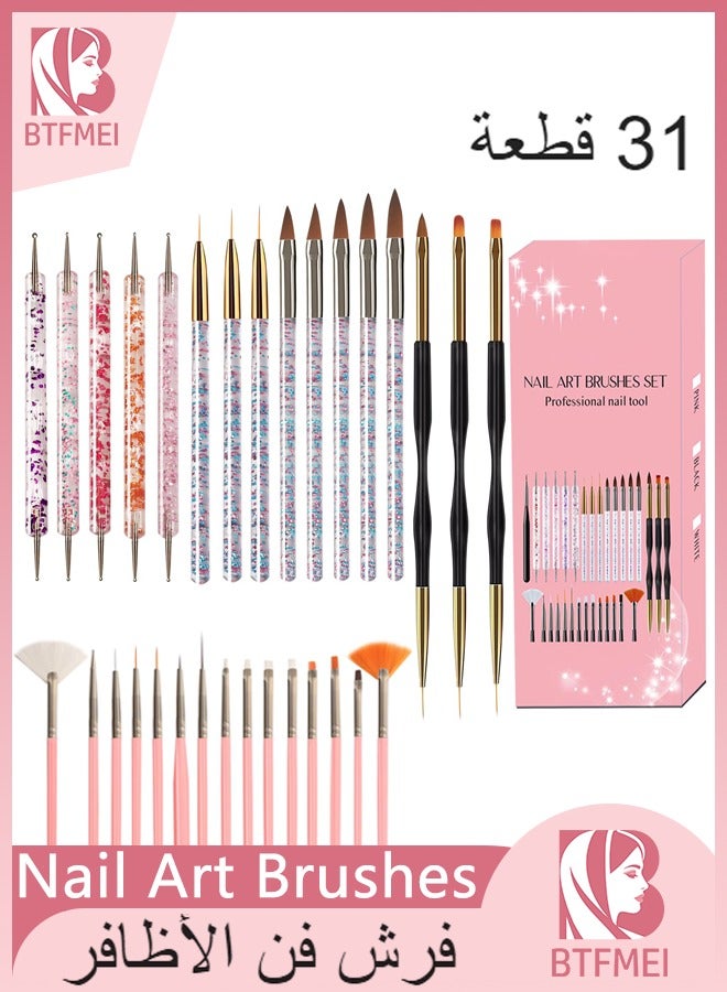 BTFMEI 31PCS Nail Art Brushes,Nail Art Design Tools Kit with Liner Brush Dotting Tools, Drawing Pens Design Tools, Polish Brushes for Women Nails Gel Painting - Image 1