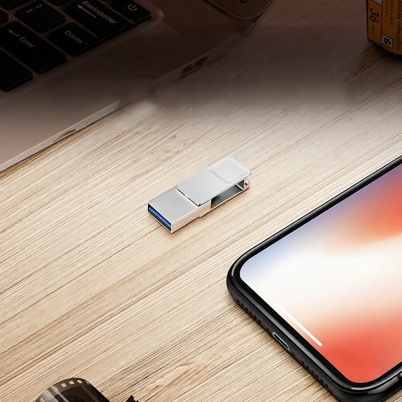 محرك أقراص USB النوع C 3.1: نسيج معدني صغير قابل للدوران بزاوية 360 درجة - محرك فلاش لنقل البيانات بسرعة عالية يتوافق مع ويندوز، ماك، صوت السيارة والتلفزيون - Image 3