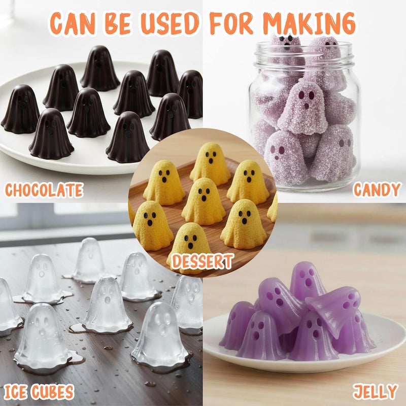 OFDNE Halloween Ghost Silicone Mold for Chocolate,Cute 8 Cavities Chocolate Molds,Funny 3D Halloween Chocolate Candy Molds for Soap Pudding Jelly Cakes Making - Image 4