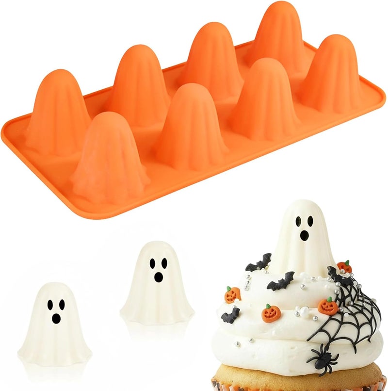 OFDNE Halloween Ghost Silicone Mold for Chocolate,Cute 8 Cavities Chocolate Molds,Funny 3D Halloween Chocolate Candy Molds for Soap Pudding Jelly Cakes Making - Image 1