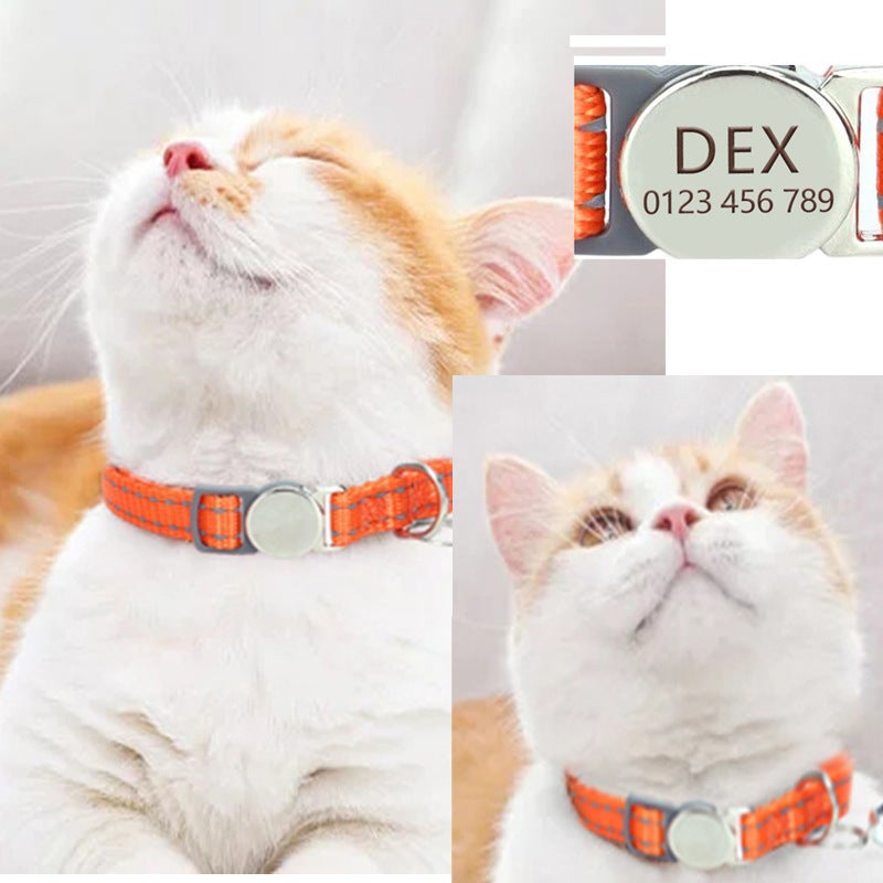 New Style Break Free Original Metal Buckle Nylon Reflective Cat Collar Engraving Collar Anti-Lost Cat Collar - Image 3