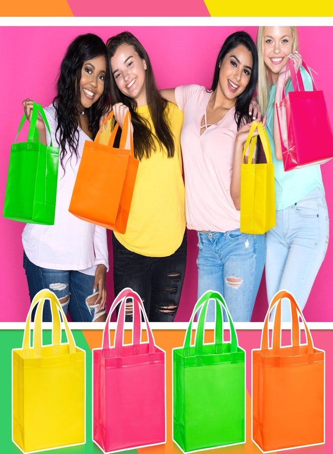 Wesnoy 36 Pcs Neon Gift Bags Bulk Woven Pastel Neon Gift Bags with Handles Reusable Party Favor Goodie Bulk, Pastel Rainbow Color Tote Bag for Women Wedding Birthday Bridal Shower Decoration - Image 3