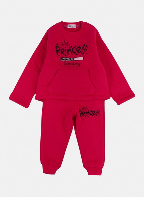 طقم بيجامة قطن للبنات – فوشيا بطباعة "أميرة"