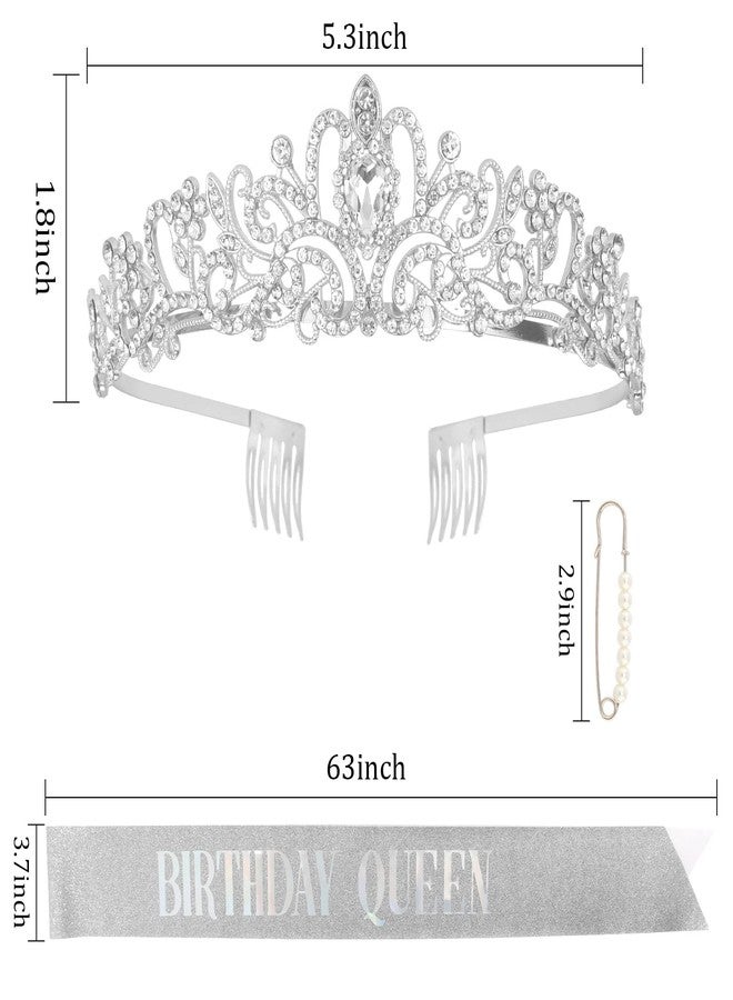 CAVETEE Silver Birthday Crowns and Tiaras - Women's Silver Birthday Party Decorations: Sash and Crown - Image 5