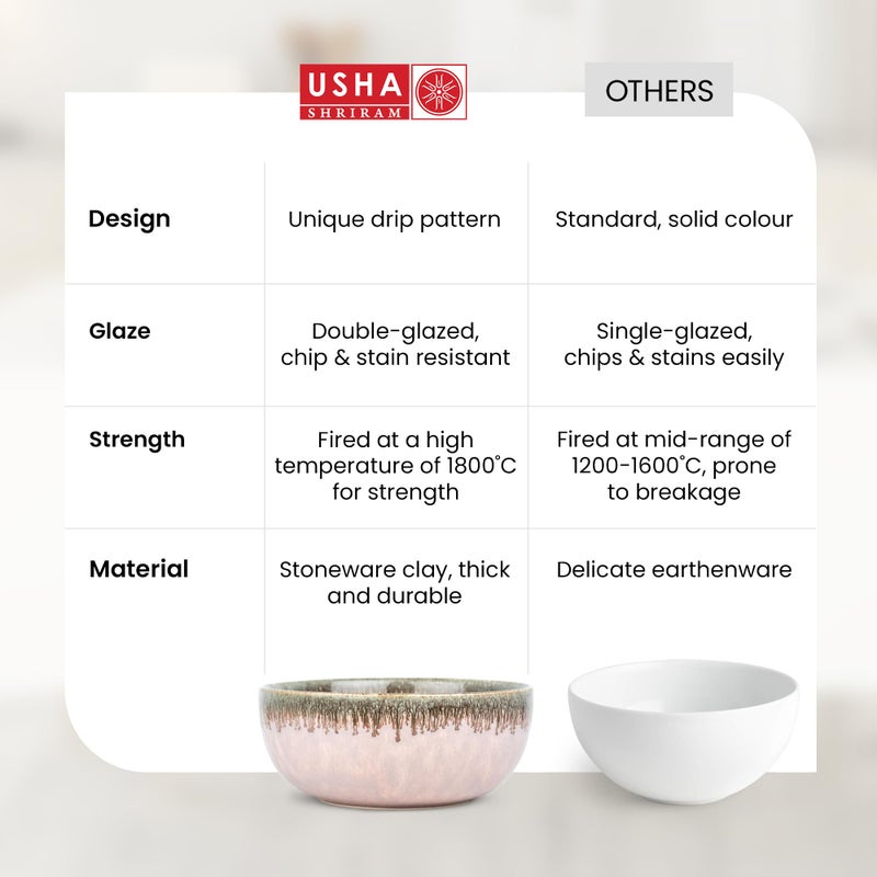 USHA SHRIRAM USHA SHRIRAM Ceramic Bowl for Snack & Dinner | Ramen Soup Bowl Microwave Safe | Chip Resistant Dinnerware | Snack Serving Bowl | Dinning Bowl Katoris for Dinner | Serving Bowl Set | Pasta Bowl - Image 5
