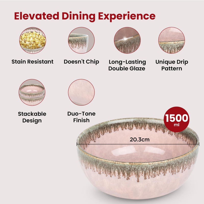 USHA SHRIRAM USHA SHRIRAM Ceramic Bowl for Snack & Dinner | Ramen Soup Bowl Microwave Safe | Chip Resistant Dinnerware | Snack Serving Bowl | Dinning Bowl Katoris for Dinner | Serving Bowl Set | Pasta Bowl - Image 3