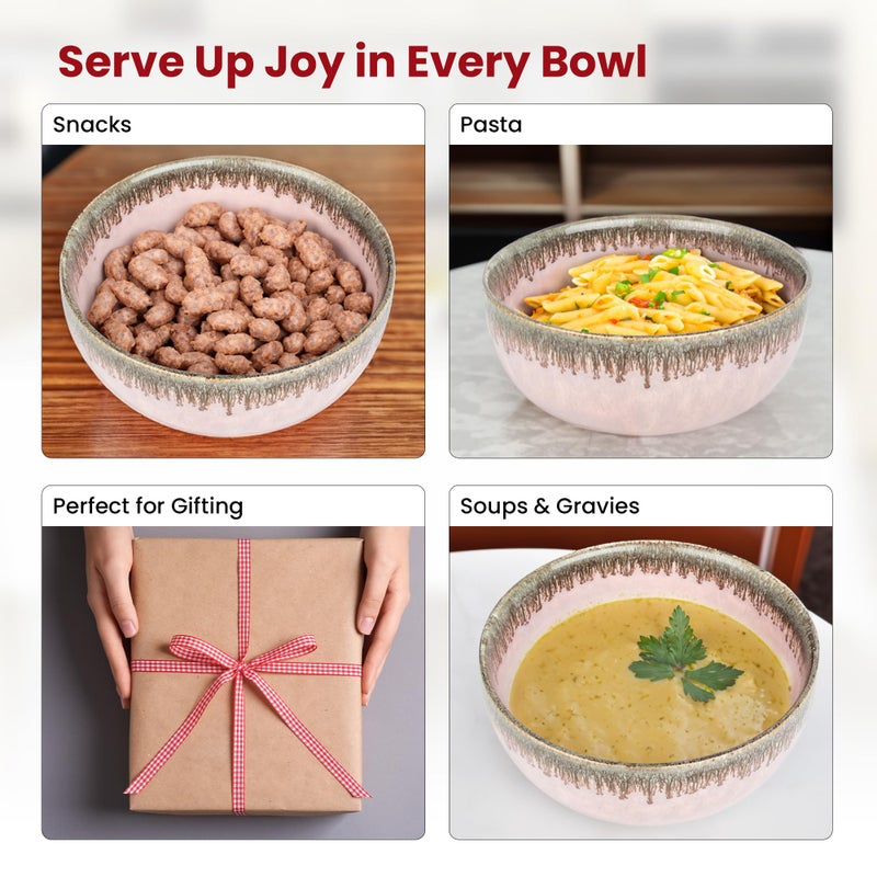 USHA SHRIRAM USHA SHRIRAM Ceramic Bowl for Snack & Dinner | Ramen Soup Bowl Microwave Safe | Chip Resistant Dinnerware | Snack Serving Bowl | Dinning Bowl Katoris for Dinner | Serving Bowl Set | Pasta Bowl - Image 4