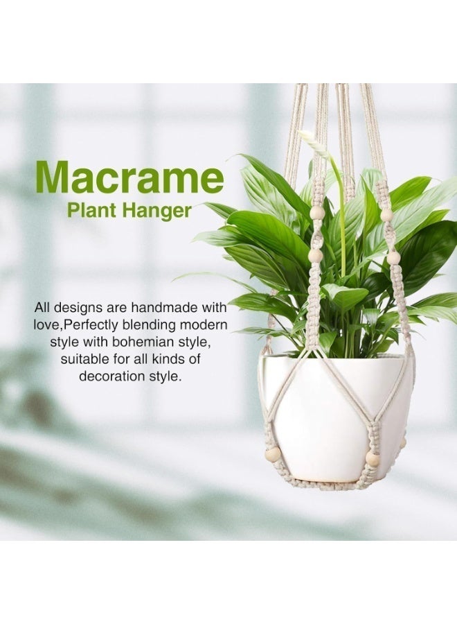 Arabest Macrame Plant Hanger Indoor Set of 2 with 4 Hooks, Indoor Outdoor Hanging Planter for Plants Holder with Decorative Wood Beads & No Tassels, Boho Home Decor, 35 Inch Ivory (Pots Not Included) - Image 4