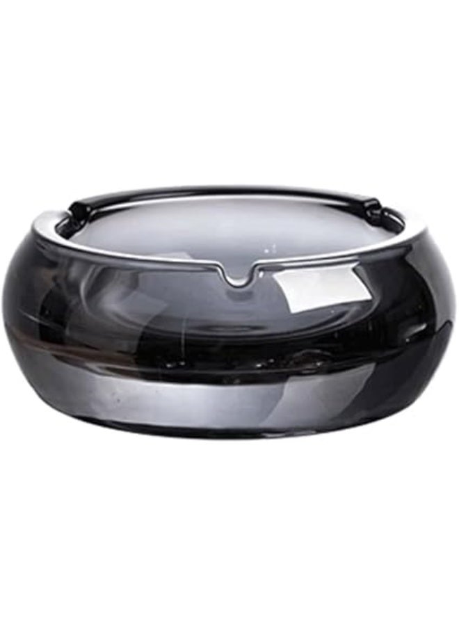 Large crystal glass ashtray for home, office and hotel, elegant windproof with 3 grooves, stylish transparent design for cigarettes and cigars, decorative modern ashtray for living room, gray (style 2) - Image 1