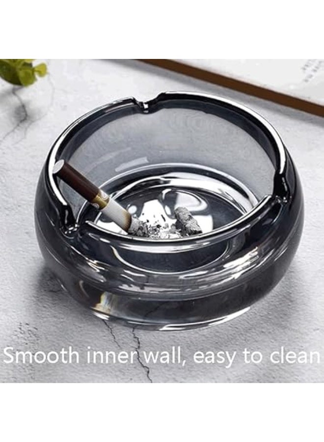 Large crystal glass ashtray for home, office and hotel, elegant windproof with 3 grooves, stylish transparent design for cigarettes and cigars, decorative modern ashtray for living room, gray (style 2) - Image 2