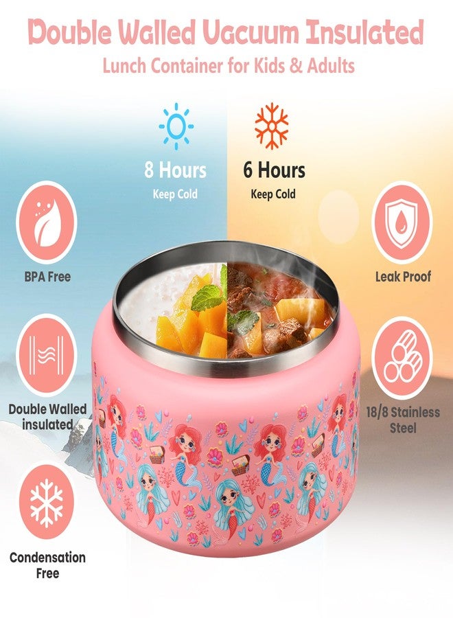 BABHAMNESS 13.5oz Soup Thermo for Hot Food Kids Insulated Vacuum Food Jar with Buckle Lid,Wide Mouth Leakproof Stainless Steel Lunch Container with Spoon-Mermaid - Image 5